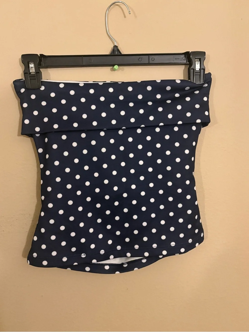 Navy Polka Dot Strapless Tube Top